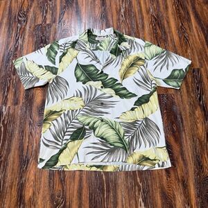Tommy Bahama Men's Size L 100% Silk Tropical Leaf Green & White Button Up Shirt